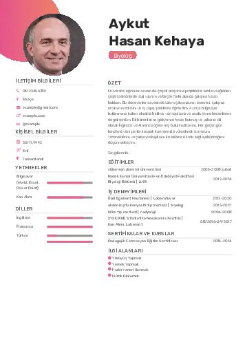 Biyolog CV Örnekleri cv indir